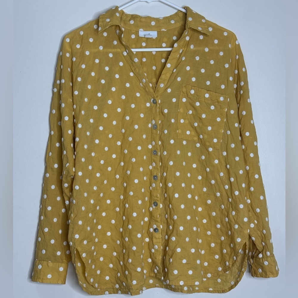 J. Jill Mustard Polka Dot Button-Down Shirt